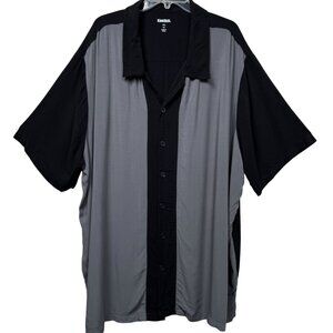 Kingsize Short Sleeve Button-Up Shirt Colorblock Casual Men 3XL Black Gray
